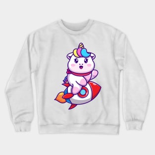 Cute unicorn riding rocket cartoon Crewneck Sweatshirt